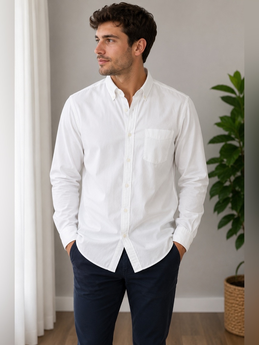 GAP Men's White Standard Fit Stretch Button-Down Oxford Shirt Size Medium